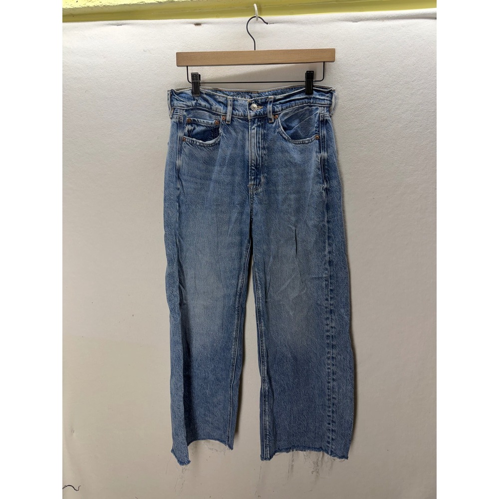 American Eagle Baggy Wide Leg Jeans Women 6 Short Blue Super High Rise 3525